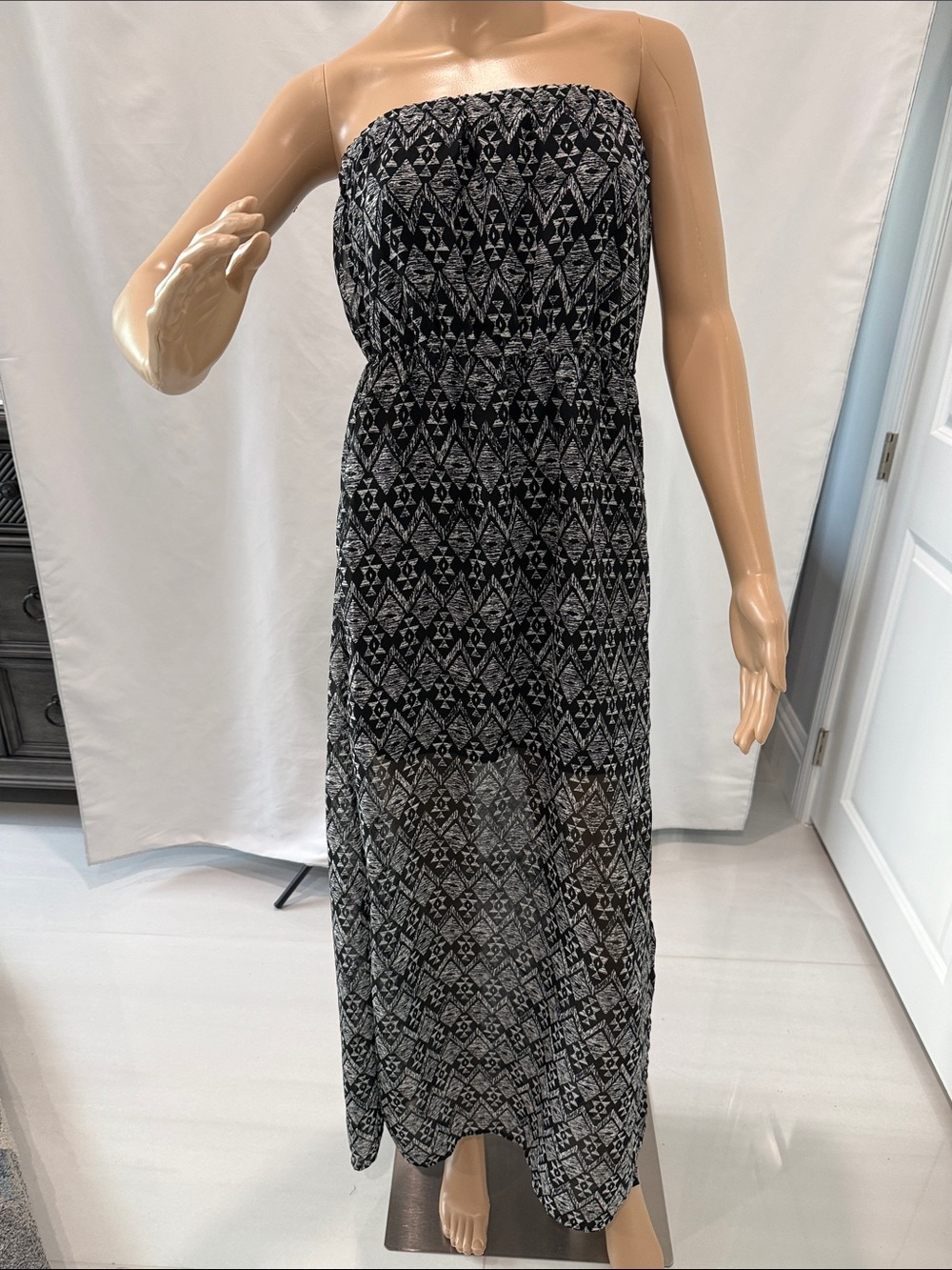 H&M Strapless Maxi Dress Black/White Size 8